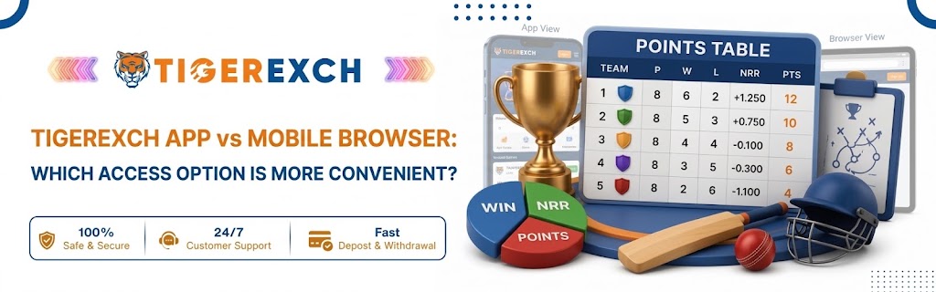 TigerExch App vs Mobile Browser comparison showing mobile access options